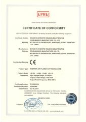 CE OF PLASMA CUTTING MACHINE certificate of SHANGHAI CHD WELDING & CUTTING EQUIPMENT CO., LTD. – certificate photo, supplier certificates section