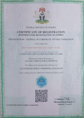 Cooperate Affairs Commission  certificate of Tdoy Farm Produce and Agro-Allied – certificate photo, supplier certificates section