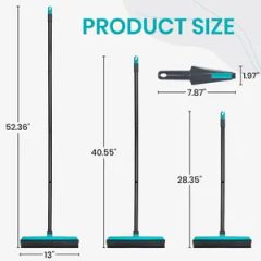 Pet Hair Removal Broom Carpet Rake Rubber Broom with Squeegee Rug Rake to Fluff Carpet - Image 6
