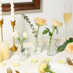 Vintage Mini Ribbed Vases Glass Vases Set - Image 2