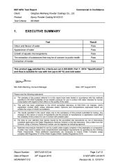 Gas test report certificate from Qingdao Sam Powder Coating Co., Ltd.