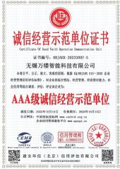 Certificate of Good Faith Operation Demonstration Unit certificate from Wuxi Wanlv Intelligent Technology Co., Ltd