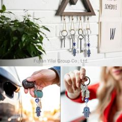 Custom Hand Rhinestone Crystal Blue Key Chain Lucky Metal Bracelet Evil Charms Pendant Eye Keychain - Image 6