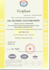 ISO9001,BSCI,SEDEX Certificate certificate from LITAI(QUANZHOU)BAGS CORP., LIMITED