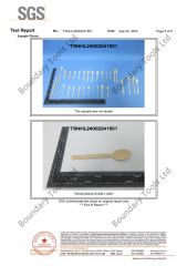 Bamboo Tableware Test certificate from Boundary Tools Co., Ltd.