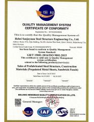 ISO9001 Certification certificate of Hebei Sanjuyuan Steel Structure Engineering Co., Ltd. – certificate photo, supplier certificates section