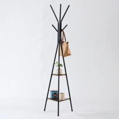 Durable Home Storage Triple-Sided Coat Tree Rack with Wooden Boards - Image 6