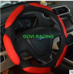 Red Leather Nubuck Steering Wheel Cover PVC 36cm Universal Skidproof - Ningbo Govi Auto Parts Co., Ltd.