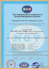 ISO9001 certificate of GUANGZHOU OTT NEW MATERIALS CO., LTD. – certificate photo, supplier certificates section