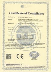 CE certificate of Henan Yugong Machinery Equipment Co., Ltd. – certificate photo, supplier certificates section