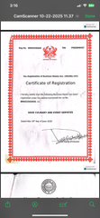 Business certificate  certificate from Dave culinary and event service