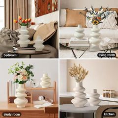 Modern Ceramic Flower Vases Set 2Pcs Round 2Lx3.5Wx8.5H MU 1Y - Image 6
