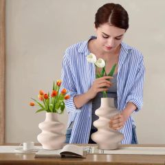 Modern Ceramic Flower Vases Set 2Pcs Round 2Lx3.5Wx8.5H MU 1Y - Image 4