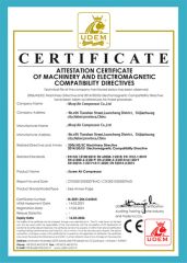CE certification certificate from Muqi Air Compressor Co., Ltd.