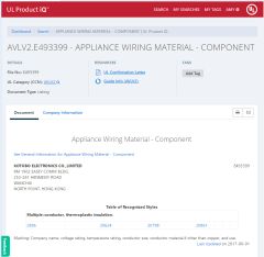 AVLV2.E493399-APPLIANCE WIRING MATERIAL -COMPONENT certificate from DONGGUAN KOTOBO INDUSTRY CO., LTD.