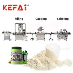 Kefai China Factory Vertical New Linear Auger Screw Food Protein Bottle Coffee Milk Can Tea Dry Powder Spice Weighing Dosing Filling Capping Packaging Machine - Image 1