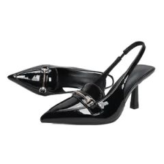 Women Leather High Heel Pointed Toe Slide Heels Strappy Patent Dress Sandals - LC UNITE CO., LTD