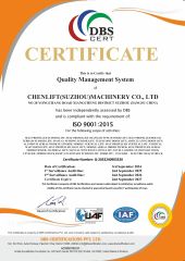 ISO 9001-2015 certificate from Chenlift (Suzhou) Machinery Co., Ltd