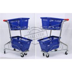 Japanese Style Metal Hand Push Shopping Trolley with Baskets - Image 6