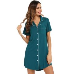Women Elegant Loose Homewear Cotton Button Nightgown Dress Shirt Pajama - NANCHANG FUSEND TRADING CO., LTD.