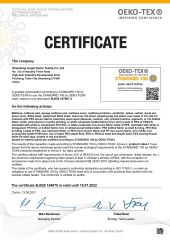 OEKO-TEX 100 certificate from Shandong Angel Home Textile Co., Ltd.