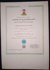 Certificate of Incorporation certificate from Zoey Global Imports & Exports Ltd