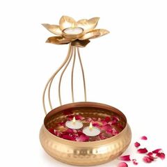 Flower Metal Urli, Material: Iron, 12 Inch Color Golden Framing Iron Material Iron Finish Polished Capacity 600 ML Diameter 12 - Image 1