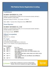FDA certificate from Suzhou Sinomed Co., Ltd.