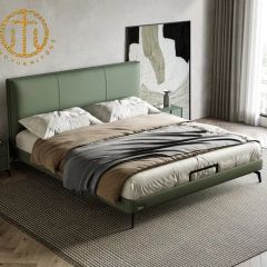 Italian Minimalist Leather Master Bedroom Modern Simple Double Bed - Image 1