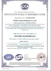 ISO 9001 certificate of Foshan Artsun Furniture Co., Ltd. – certificate photo, supplier certificates section