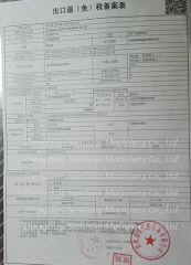 Certificate certificate from Zhengzhou Sunshine Machinery Co., Ltd.