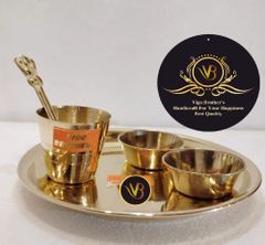 Round Festivals Brass Puja combo bhog plates Brass YES Color GOLDEN Material BRASS Diya Shape Round Finish Type POLISH Occasion - Vigo Brother's