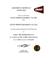 BWF certificate from Shenzhen Flyon Sports Co., Ltd.