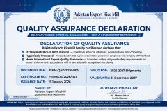 Quality Assurance Declaration certificate from Pakistan Rice Mill