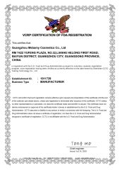 FDA certificate from Guangzhou Mebamy Cosmetics Co., Ltd.