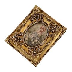 Vintage Carved Gold Resin Frames - Floral Oval Picture Frame with Display Stand - Image 2