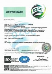 ISO 9001:2015 certificate from KGL Machinery & Electronics Co., Limited