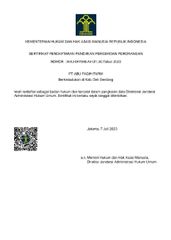 Akta Pendirian Perusahaan certificate from PT Abu Faqih Farm