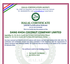 HALAH certificate from Dang Khoa Coconut Company Limited
