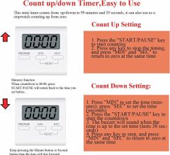 Square Timer, Small Digital Kitchen Timers, Timer for Cooking, Digital Stopwatch with Loud Alarm - Image 5