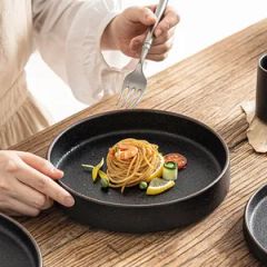 Nordic Ceramic Stackable Tableware Western Food Plate Bowl Black Dinnerware for Restaurant - Image 5