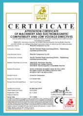 CE certificate from Muqi Air Compressor Co., Ltd.