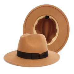 Lady Wide Brim Wool Fedora Cap Gentleman Felt Fedora Hats Origin China Style Checked Gender Unisex Brim With Brim Crown With Crown - Image 4