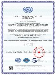 ISO9001 certificate from Tianjin City Shengxinwangyu Metal Materials Co., Ltd.