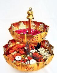 Antique Lotus Stand Stand Material Iron Color Antique Golden Dimensions 13" D X 15" H Design Feature Lotus-shaped - Image 1