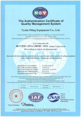 ISO 9001 certificate from TYSIM Piling Equipment Co., Ltd.