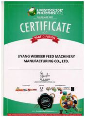 Philippine Livestock show 2017 certificate from Liyang Weikeer Feed Machinery Manufacturing Co., Ltd.