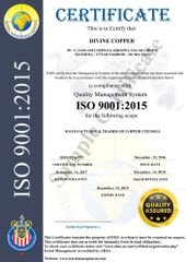 ISO Certification certificate from Divine Copper