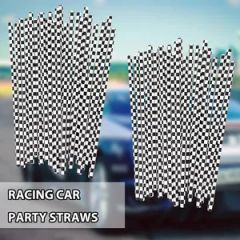 Paper Straws Racing Car Straws Black and White Checkered Drinking Straws for Racing Birthday Party Decorations - Image 5