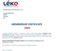 EPR_France certificate from Shanghai Sotech Technology Co. Ltd